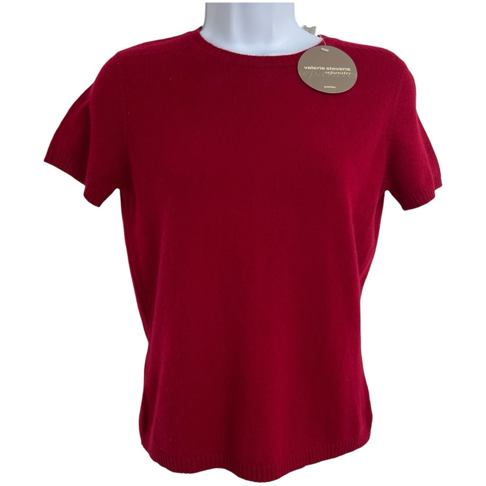 New Valerie Stevens Sweater Blouse Women's 100% Cashmere Red Short Sleeve Sz P S